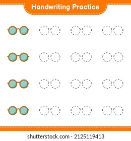 Práctica de escritura a mano. Rastreo de líneas de gafas de sol. Juego infantil educativo, hoja de cálculo imprimible, ilustración vectorial