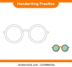Handwriting practice. Tracing lines of Sunglasses. Educational children game, printable worksheet, vector illustration