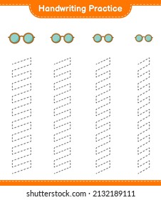 Handwriting practice. Tracing lines of Sunglasses. Educational children game, printable worksheet, vector illustration