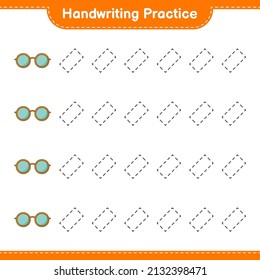 Handwriting practice. Tracing lines of Sunglasses. Educational children game, printable worksheet, vector illustration