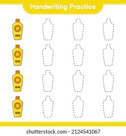 Handwriting practice. Tracing lines of Sunscreen. Educational children game, printable worksheet, vector illustration