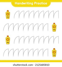 Handwriting practice. Tracing lines of Sunscreen. Educational children game, printable worksheet, vector illustration
