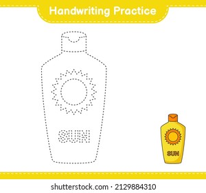 Handwriting practice. Tracing lines of Sunscreen. Educational children game, printable worksheet, vector illustration