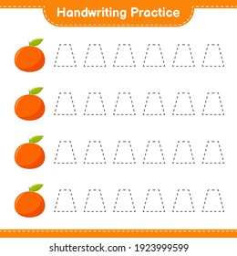 Práctica de escritura a mano. Rastreo de líneas de Tangerin. Juego infantil educativo, hoja de cálculo imprimible, ilustración vectorial
