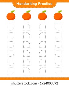 Handwriting practice. Tracing lines of Tangerin. Educational children game, printable worksheet, vector illustration