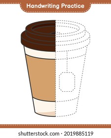 Práctica de escritura a mano. Rastreo de la Tea Cup. Juego infantil educativo, hoja de cálculo imprimible, ilustración vectorial
