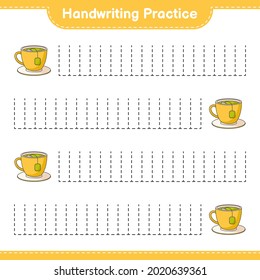 Handschriftübungen. Rennstrecken des Tea-Cup. Kinderspiel, druckbares Arbeitsblatt, Vektorgrafik