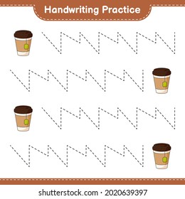 Handwriting practice. Tracing lines of Tea Cup. Educational children game, printable worksheet, vector illustration