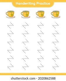 Handwriting practice. Tracing lines of Tea Cup. Educational children game, printable worksheet, vector illustration