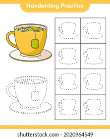 Handwriting practice. Tracing lines of Tea Cup. Educational children game, printable worksheet, vector illustration