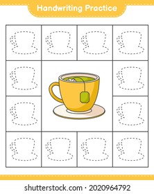 Handwriting practice. Tracing lines of Tea Cup. Educational children game, printable worksheet, vector illustration