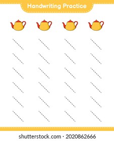 Handwriting practice. Tracing lines of Teapot. Educational children game, printable worksheet, vector illustration