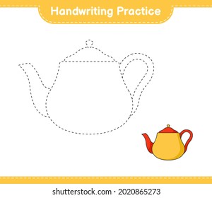 Handwriting practice. Tracing lines of Teapot. Educational children game, printable worksheet, vector illustration