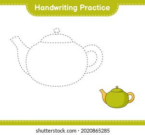 Handwriting practice. Tracing lines of Teapot. Educational children game, printable worksheet, vector illustration