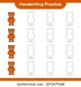Handwriting practice. Tracing lines of Teddy Bear. Educational children game, printable worksheet, vector illustration