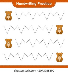 Handwriting practice. Tracing lines of Teddy Bear. Educational children game, printable worksheet, vector illustration