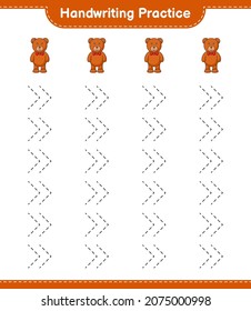 Handwriting practice. Tracing lines of Teddy Bear. Educational children game, printable worksheet, vector illustration