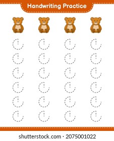 Handwriting practice. Tracing lines of Teddy Bear. Educational children game, printable worksheet, vector illustration