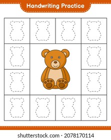 Handwriting practice. Tracing lines of Teddy Bear. Educational children game, printable worksheet, vector illustration