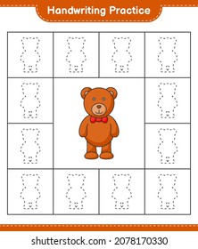 Handwriting practice. Tracing lines of Teddy Bear. Educational children game, printable worksheet, vector illustration
