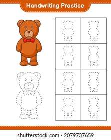 Handwriting practice. Tracing lines of Teddy Bear. Educational children game, printable worksheet, vector illustration