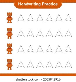 Handwriting practice. Tracing lines of Teddy Bear. Educational children game, printable worksheet, vector illustration