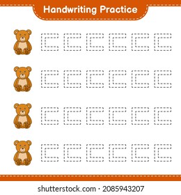 Handwriting practice. Tracing lines of Teddy Bear. Educational children game, printable worksheet, vector illustration