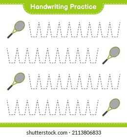 Handwriting practice. Tracing lines of Tennis Racket. Educational children game, printable worksheet, vector illustration
