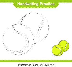 Handwriting practice. Tracing lines of Tennis Ball. Educational children game, printable worksheet, vector illustration