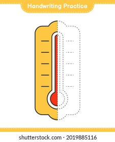 Handwriting practice. Tracing lines of Thermometer. Educational children game, printable worksheet, vector illustration