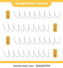 Handwriting practice. Tracing lines of Thermometer. Educational children game, printable worksheet, vector illustration