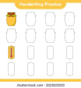 Handwriting practice. Tracing lines of Thermometer and Jam. Educational children game, printable worksheet, vector illustration