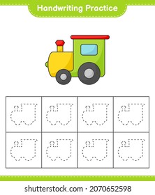 Handwriting practice. Tracing lines of Train. Educational children game, printable worksheet, vector illustration