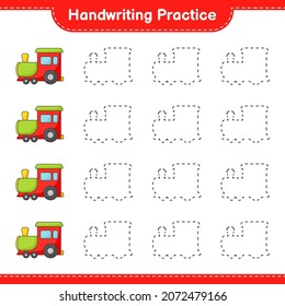 Handwriting practice. Tracing lines of Train. Educational children game, printable worksheet, vector illustration