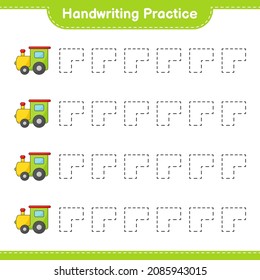 Handwriting practice. Tracing lines of Train. Educational children game, printable worksheet, vector illustration