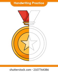 Práctica de escritura a mano. Rastreo de líneas de trofeo. Juego infantil educativo, hoja de cálculo imprimible, ilustración vectorial