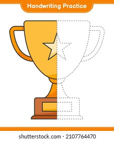 Práctica de escritura a mano. Rastreo de líneas de trofeo. Juego infantil educativo, hoja de cálculo imprimible, ilustración vectorial