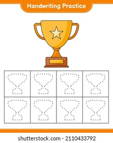Handwriting practice. Tracing lines of Trophy. Educational children game, printable worksheet, vector illustration
