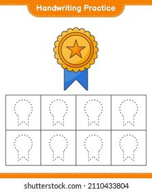Handwriting practice. Tracing lines of Trophy. Educational children game, printable worksheet, vector illustration