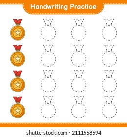 Práctica de escritura a mano. Rastreo de líneas de trofeo. Juego infantil educativo, hoja de cálculo imprimible, ilustración vectorial