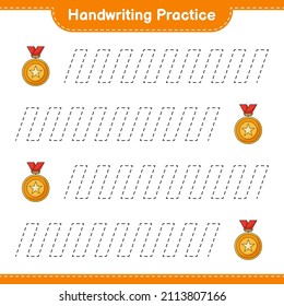 Handwriting practice. Tracing lines of Trophy. Educational children game, printable worksheet, vector illustration