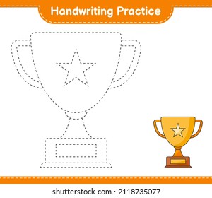 Práctica de escritura a mano. Rastreo de líneas de trofeo. Juego infantil educativo, hoja de cálculo imprimible, ilustración vectorial
