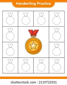 Handwriting practice. Tracing lines of Trophy. Educational children game, printable worksheet, vector illustration