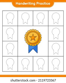 Handschriftübungen. Trophy-Leine. Kinderspiel, druckbares Arbeitsblatt, Vektorgrafik