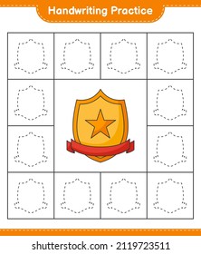 Práctica de escritura a mano. Rastreo de líneas de trofeo. Juego infantil educativo, hoja de cálculo imprimible, ilustración vectorial
