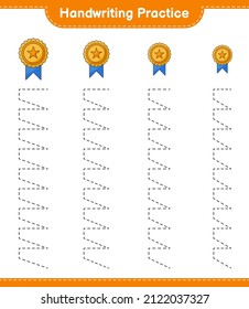 Handschriftübungen. Trophy-Leine. Kinderspiel, druckbares Arbeitsblatt, Vektorgrafik