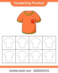Práctica de escritura a mano. Rastreo de líneas de camiseta. Juego infantil educativo, hoja de cálculo imprimible, ilustración vectorial