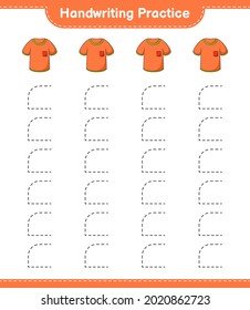 Práctica de escritura a mano. Rastreo de líneas de camiseta. Juego infantil educativo, hoja de cálculo imprimible, ilustración vectorial