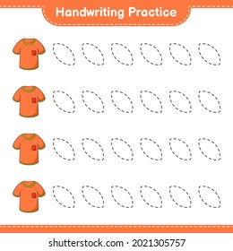 Práctica de escritura a mano. Rastreo de líneas de camiseta. Juego infantil educativo, hoja de cálculo imprimible, ilustración vectorial