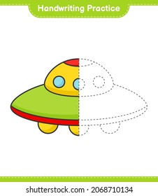 Handwriting practice. Tracing lines of Ufo. Educational children game, printable worksheet, vector illustration